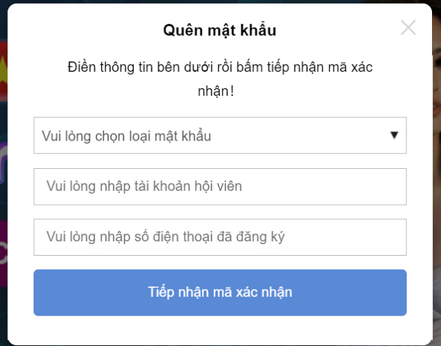 Biểu mẫu lấy lại mật khẩu tài khoản Thabet