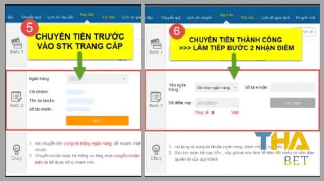 Nạp tiền Thabet bằng ngân hàng điện tử