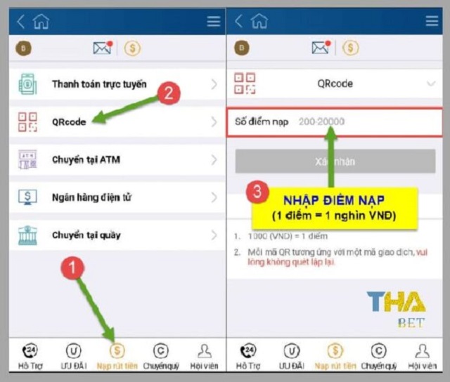 Nạp tiền Thabet bằng QRcode