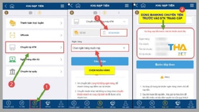 Nạp tiền Thabet tại quầy ngân hàng hay cây ATM