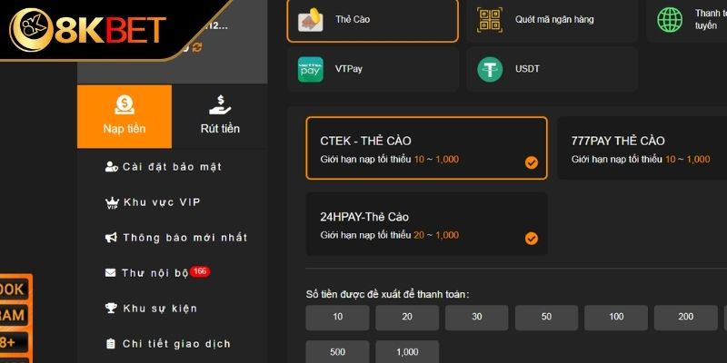 Truy cập trang web chuẩn bị nạp tiền KU88